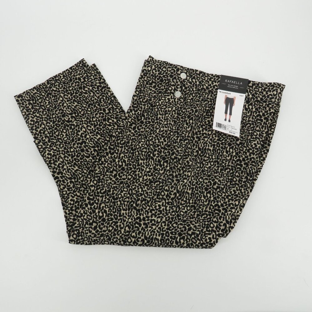 Rafaella Womens Leopard Print Capri Pants Size 14 Black Brown NWT $59.50